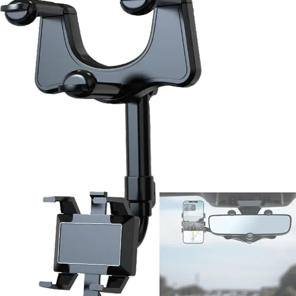360 Rotatable Retractable Car Phone Holder for Rear View Mirror, Fits Most Cars