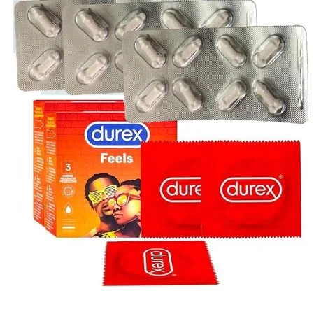 Durex Feels 2 set (6 units) Condoms With 24 150 mg Performance Tablets