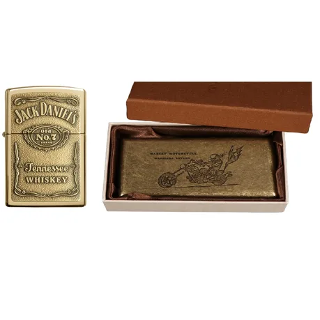 Retro Imitation Bronze Metal Harley Cigarette Case + Windproof Lighter