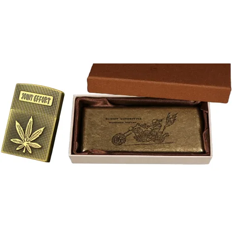 Retro Bronze Harley Davidson Cigarette Case + Butane Windproof Lighter