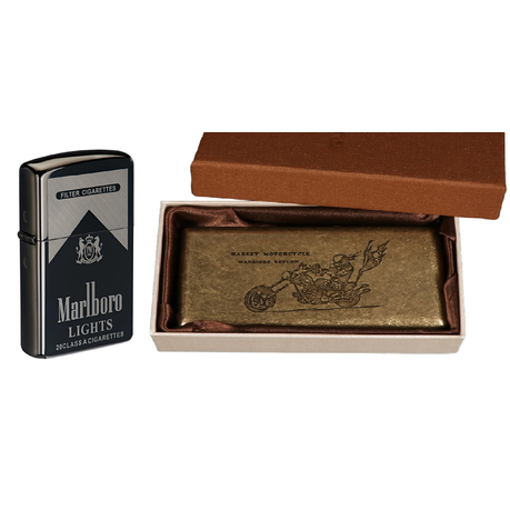 Retro Imitation Bronze Harley Cigarette Case + Kerosene Lighter (No Gas)