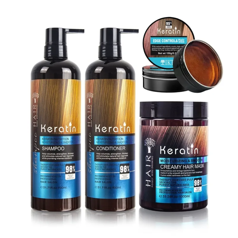 Keratin Anti-breakage Hair Treatment Combo (Shampoo, Conditioner, Mask & Hair Wax)
